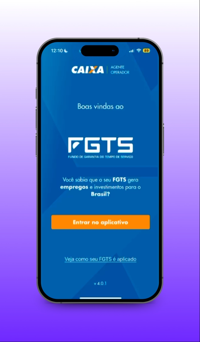 Primeiro passo: Acesse sua conta no aplicativo FGTS com login GOV.br