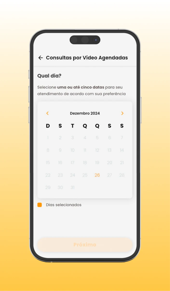 Quarto Passo selecione até cinco datas para seu atendimento